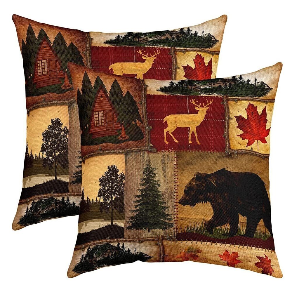3541 Bear Throw Pillow Covers 22x22 Inch Pack of 2, Rustic Deer Pillow